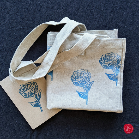 Hand printed hemp tote bag by The Arthly Box