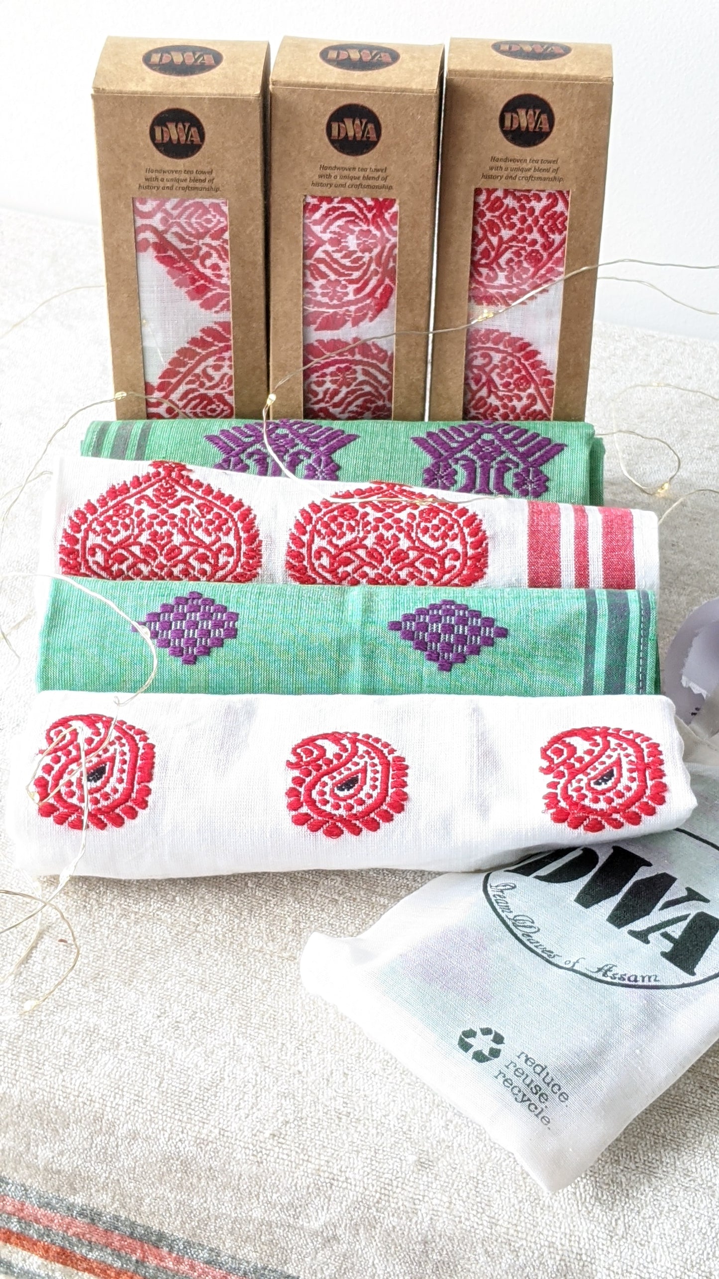 Handwoven cotton towels with authentic indian print by Dreamweaves of Assam Melbourne