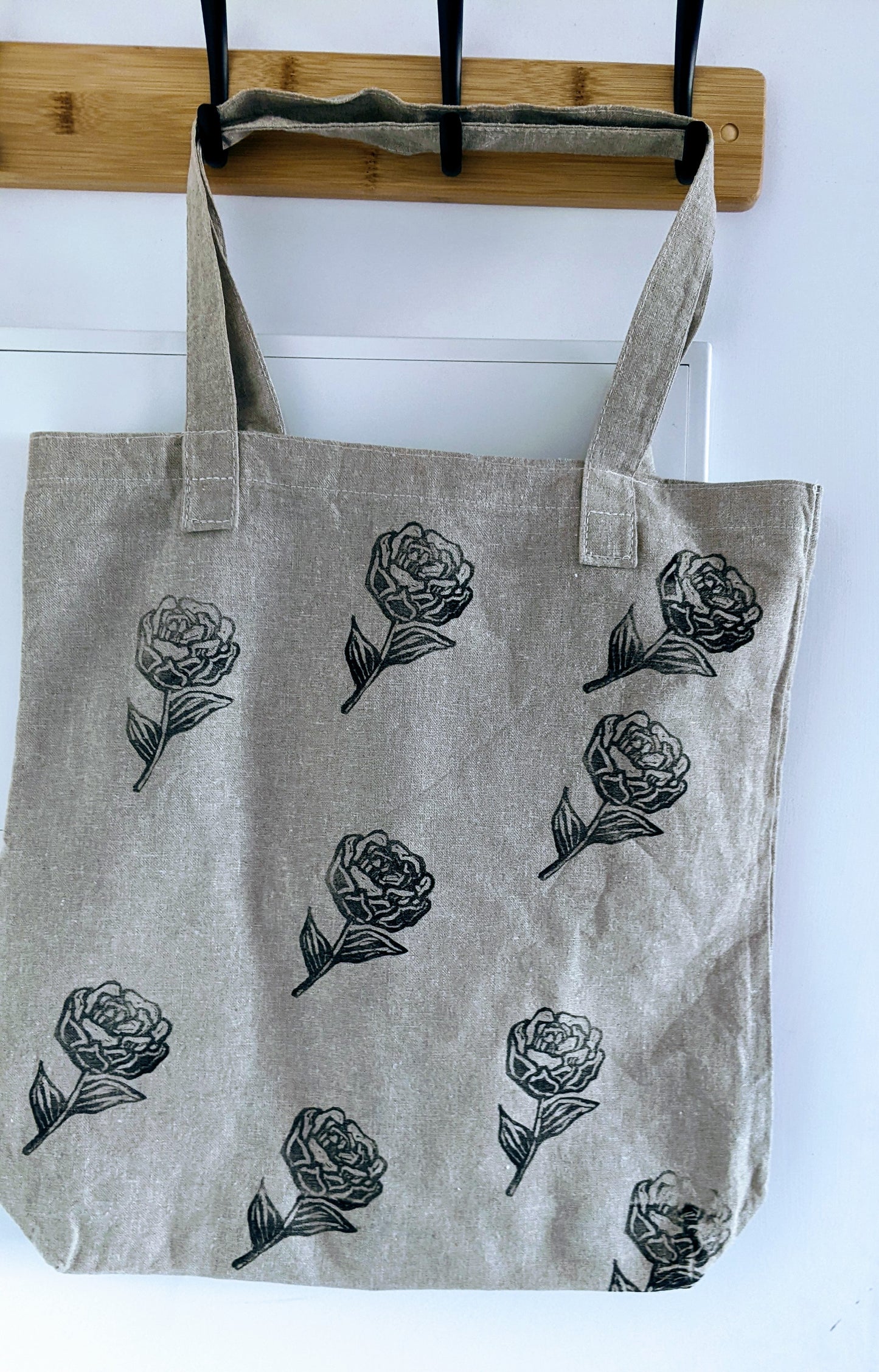 Hand printed hemp tote bag by The Arthly Box