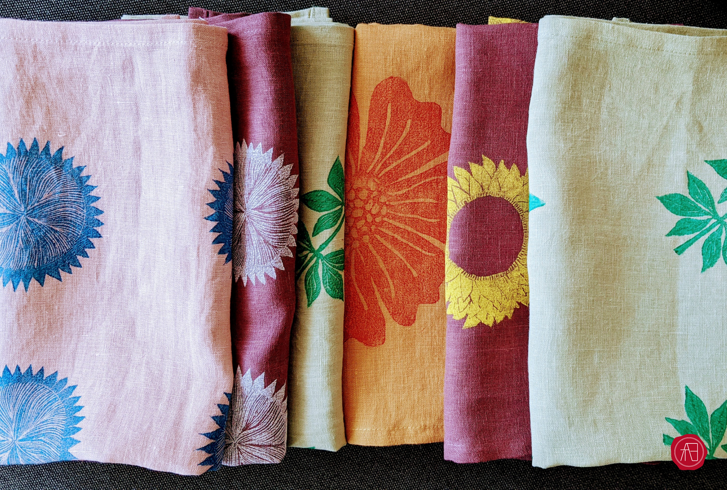 Block printed French flax linen kitchen towels