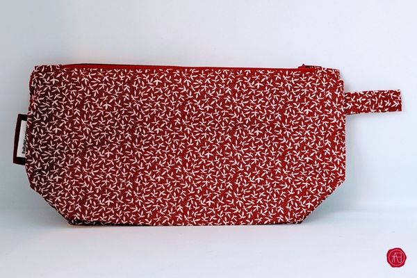 Red handmade  zerowaste multi purpose travel pouch pencil case office pouch