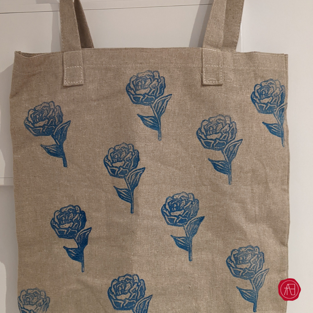 Hand printed hemp tote bag by The Arthly Box