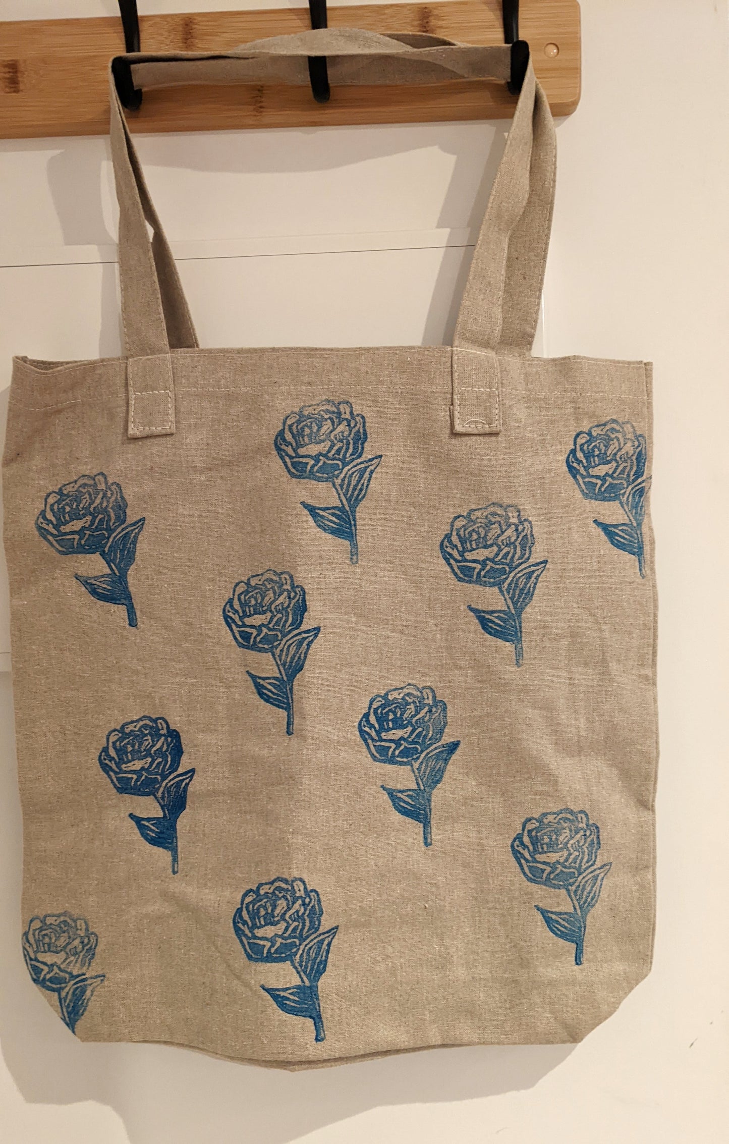Hand printed hemp tote bag by The Arthly Box