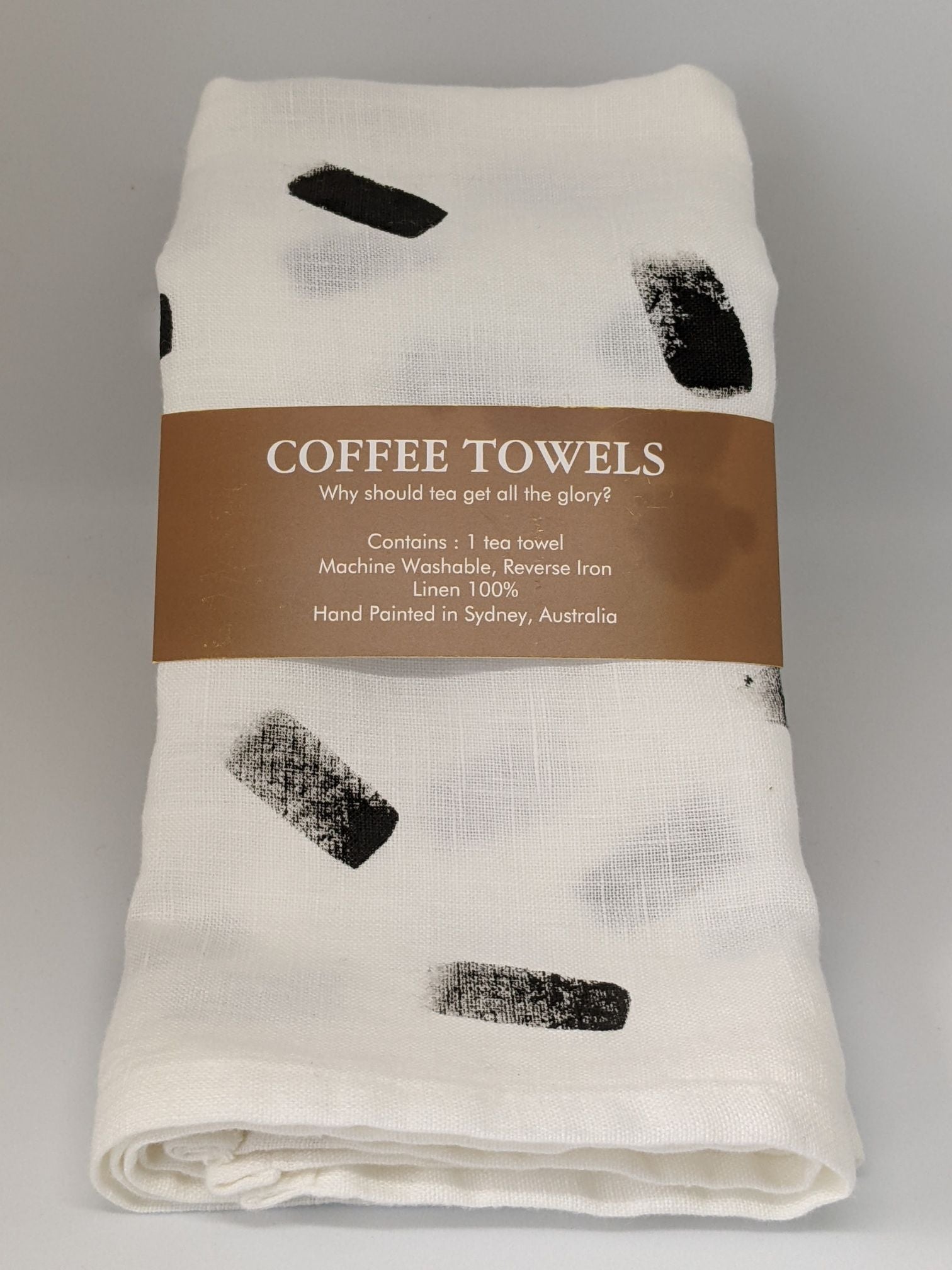 Hand dyed black and white linen coffee towels