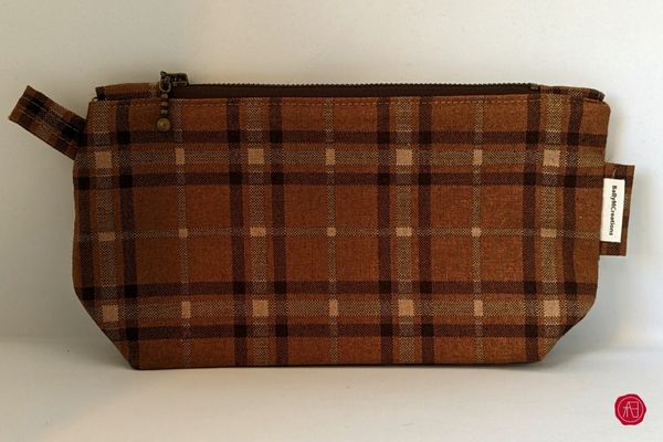 Brown check Handmade multi purpose toiletry bags zero waste gender neutral